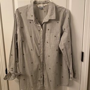Classic striped button up shirt with honey bees, xl
